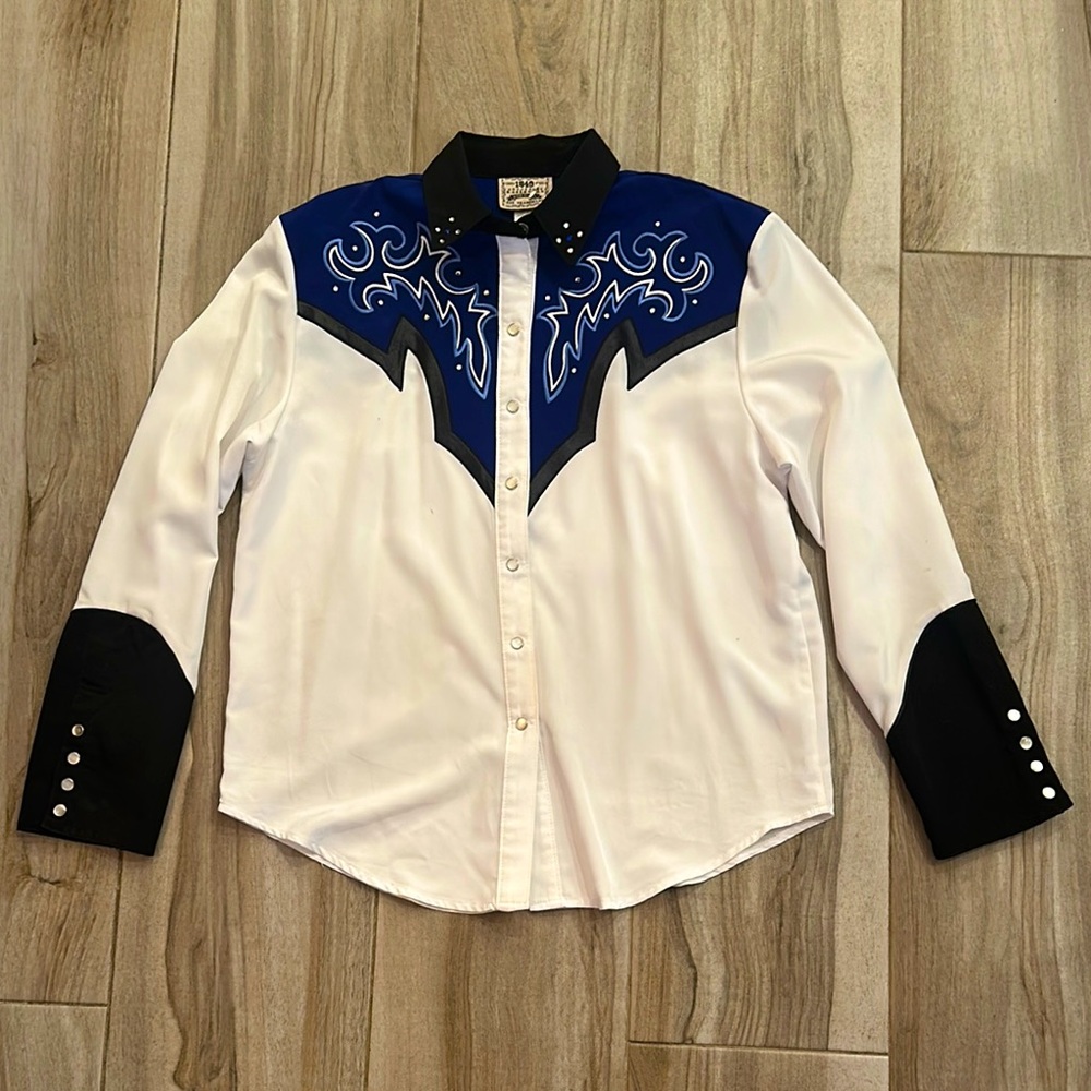 Women’s Western Shirt 1849 authentic ranch wear- Blue and White sz large